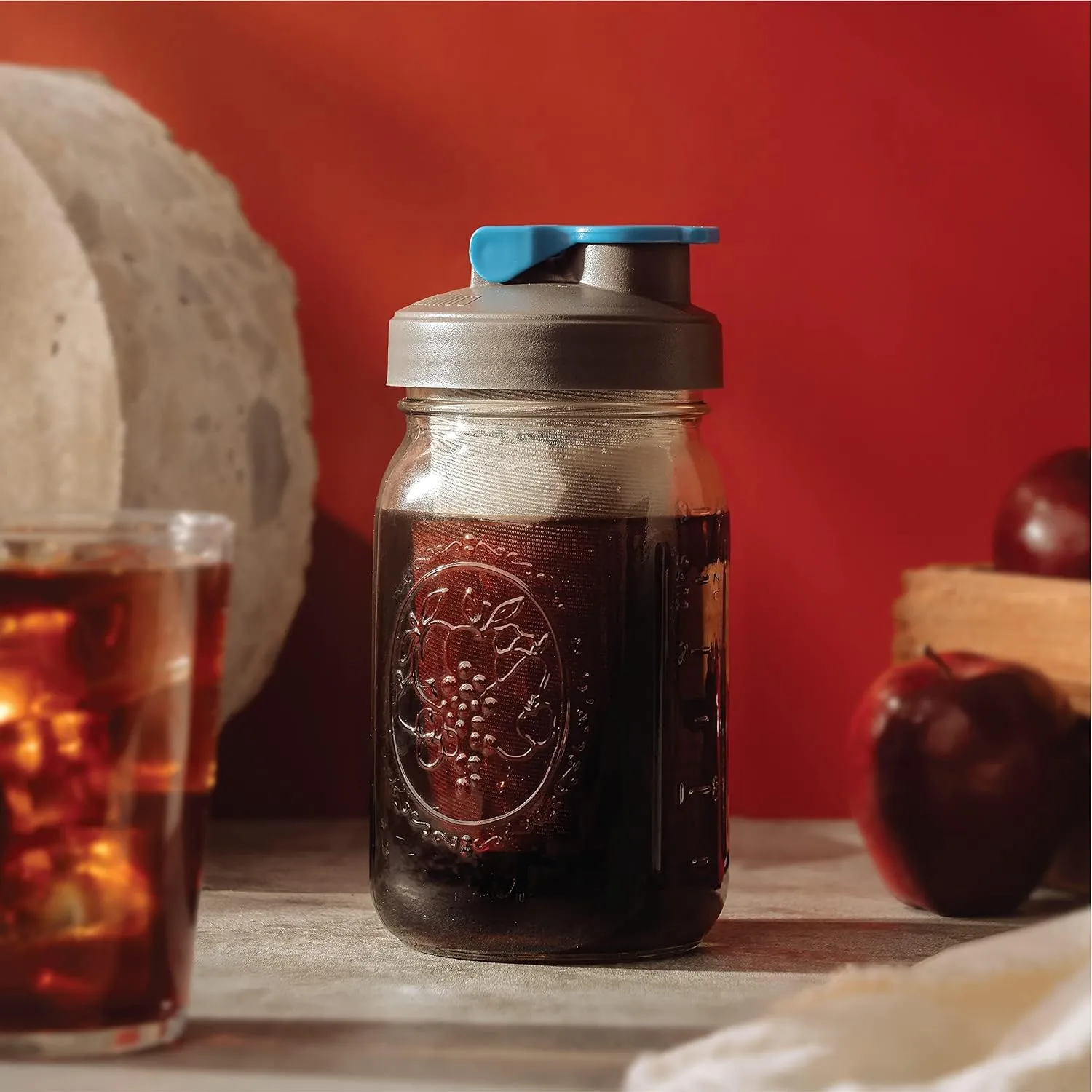 County Line Kitchen Glass Cold Brew Coffee Maker with Lid - Wide Mouth, 2 Quart (64 oz) - Heavy Duty, Leak Proof - Sun & Iced Tea Pitcher, Cold Brew Coffee, Breast Milk Storage, Water - Gray