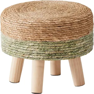 Cpintltr Ottoman Natural Seagrass Footrest Poufs Hand Weave Round Foot Stool for Couch Desk Soft Step Stool Padded Foot Rest with Pine Legs for Living Room Bedroom Natural/Green