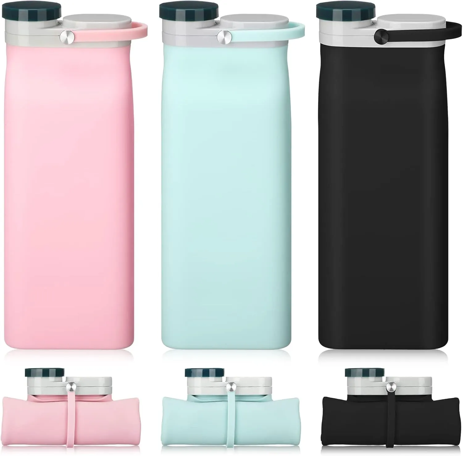 Ctosree 3 Pcs Collapsible Water Bottles 20 oz Foldable Portable Silicone Water Bottle Leak Proof Travel Bottle Lightweight Folding Cup for Sports Traveling Hiking