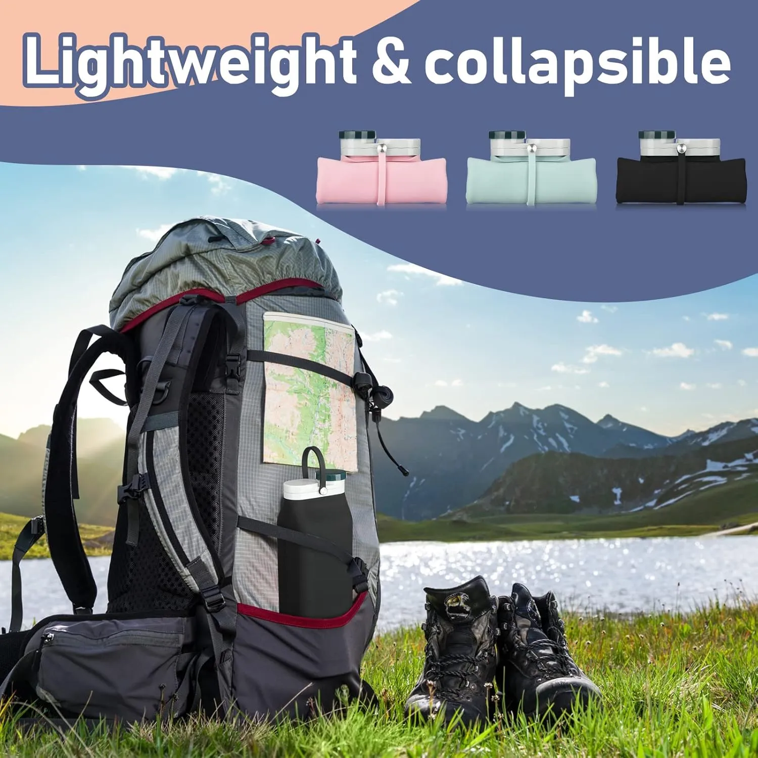 Ctosree 3 Pcs Collapsible Water Bottles 20 oz Foldable Portable Silicone Water Bottle Leak Proof Travel Bottle Lightweight Folding Cup for Sports Traveling Hiking