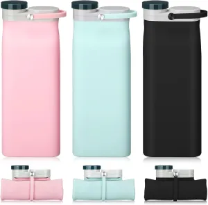Ctosree 3 Pcs Collapsible Water Bottles 20 oz Foldable Portable Silicone Water Bottle Leak Proof Travel Bottle Lightweight Folding Cup for Sports Traveling Hiking