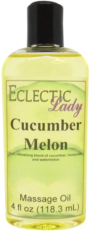 Cucumber Melon Massage Oil, 4 oz, With Sweet Almond Oil and Jojoba Oil, Preservative Free, Perfect for Aromatherapy and Relaxation