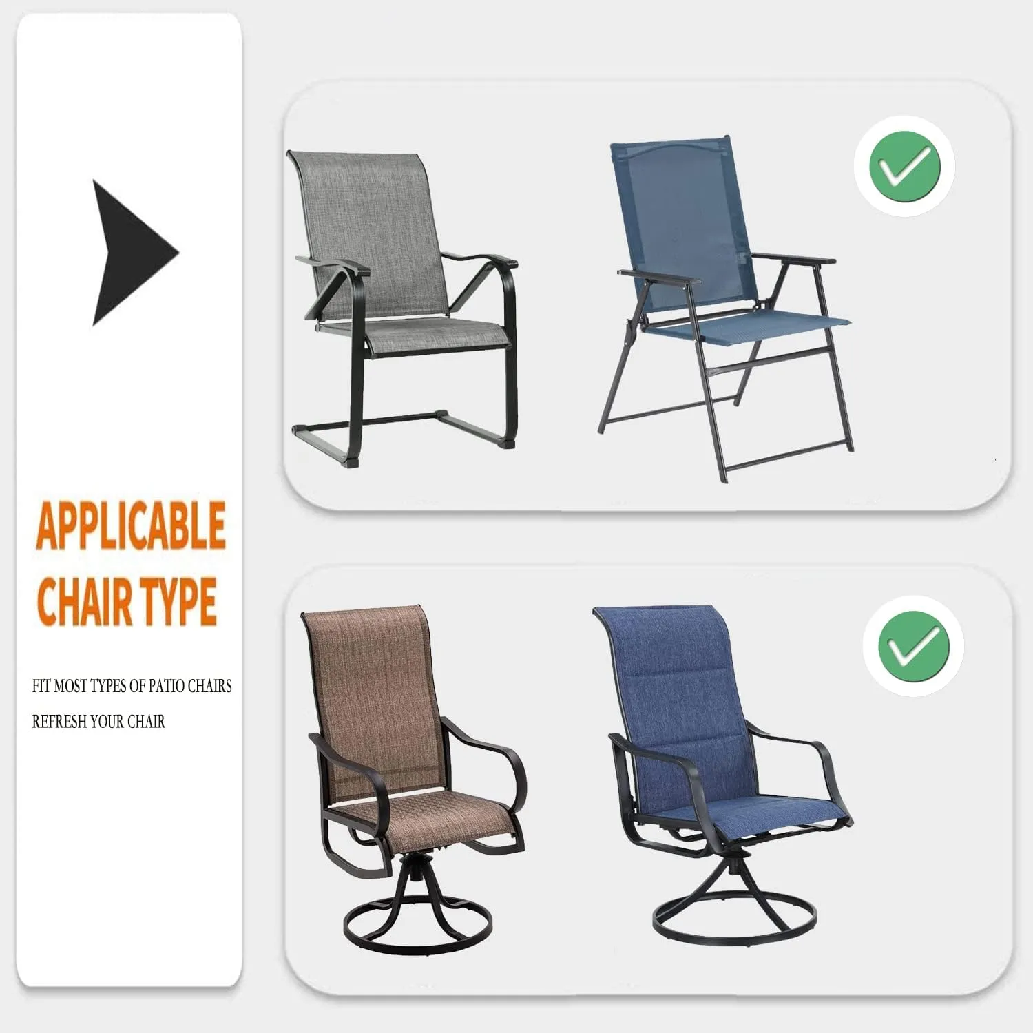 Deisy Dee Patio Dining Chair Covers, Outdoor Steel Sling Folding Chair Covers, Garden Metal Chair Covers (1, E)
