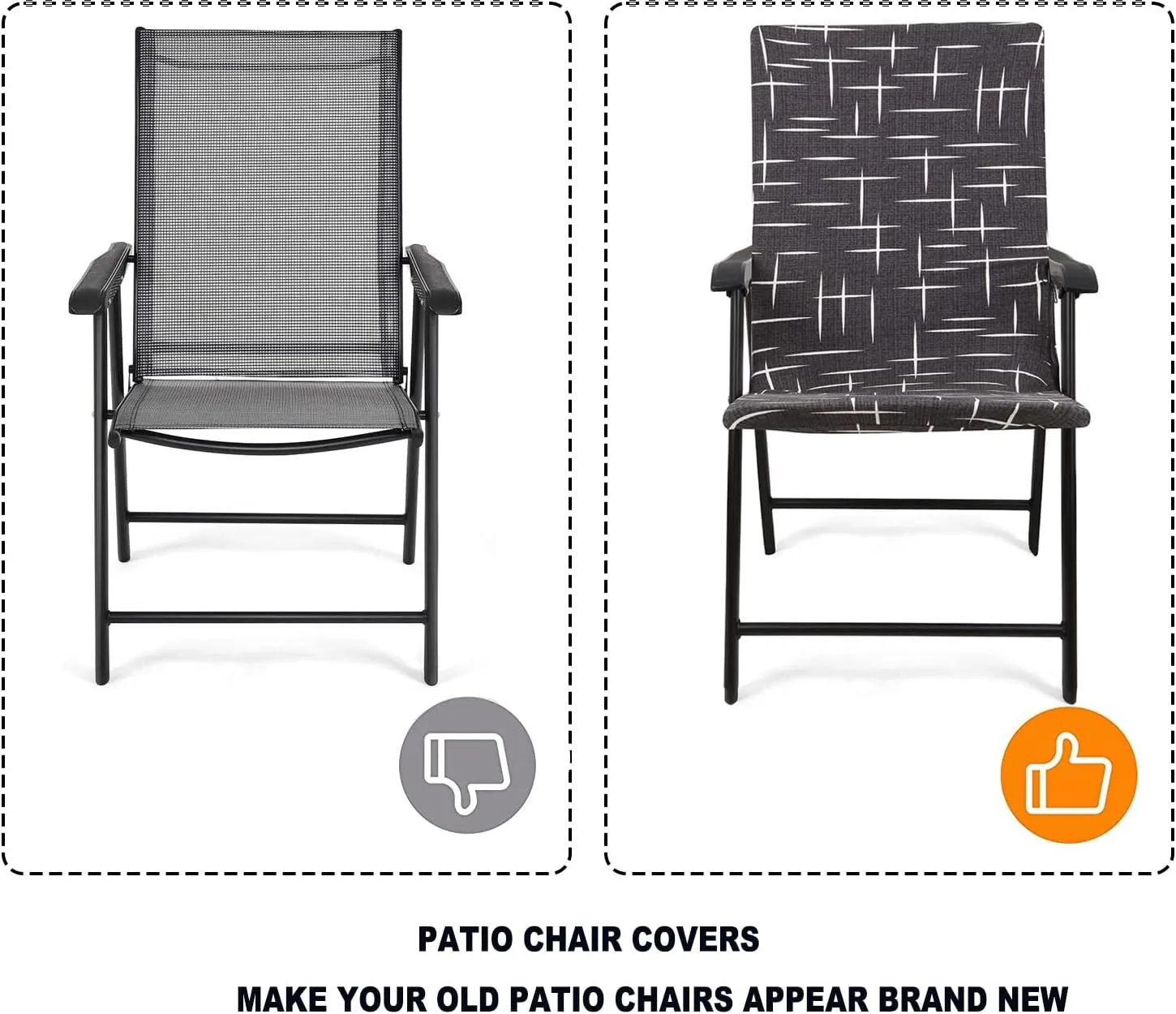 Deisy Dee Patio Dining Chair Covers, Outdoor Steel Sling Folding Chair Covers, Garden Metal Chair Covers (1, E)