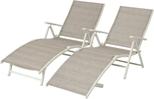 Devoko Lounge Chairs for Outside Patio Chaise Lounge Outdoor Poolside Adjustable Recliner Folding Lounge Chairs Set of 2 for Garden Beach (Beige)