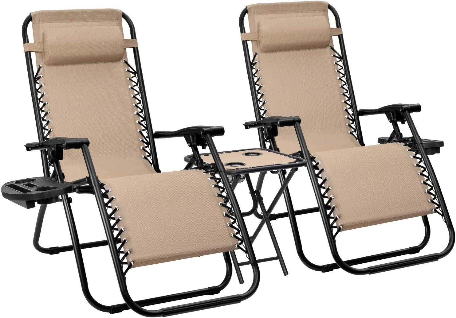 Devoko Patio Zero Gravity Chair Outdoor Folding Recliner Chairs with Table Pool Side Using Lawn Chair Sets with Pillow (Light Beige)