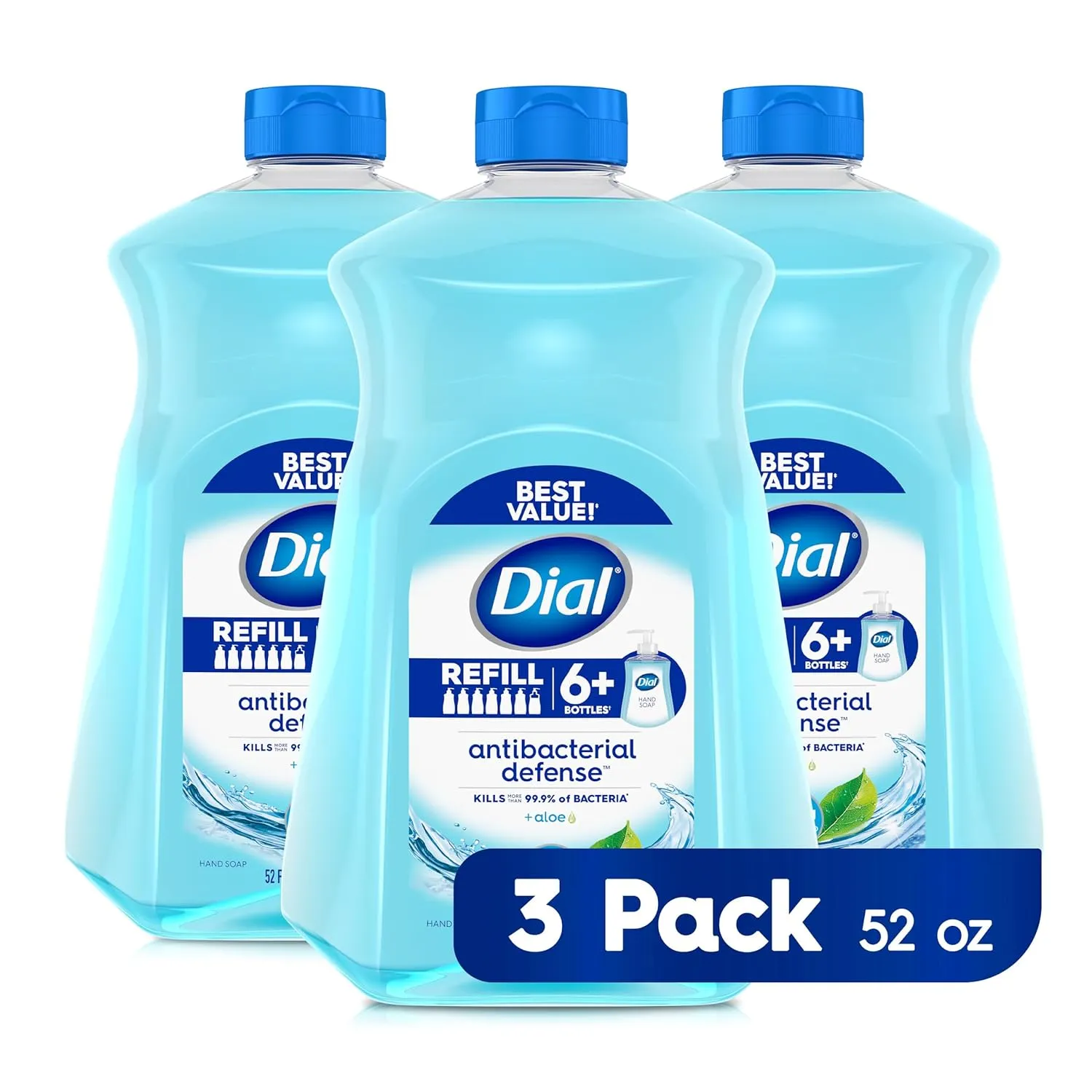 Dial Antibacterial Liquid Hand Soap Refill, Spring Water, 52 fl oz (Pack of 3)