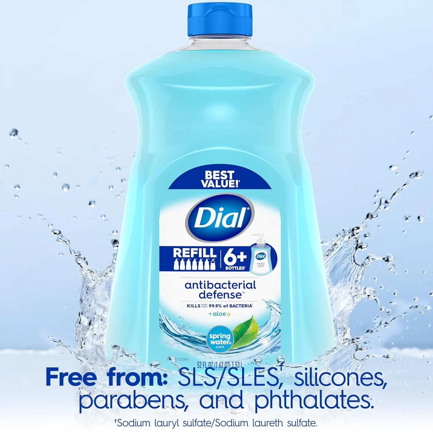 Dial Antibacterial Liquid Hand Soap Refill, Spring Water, 52 fl oz (Pack of 3)