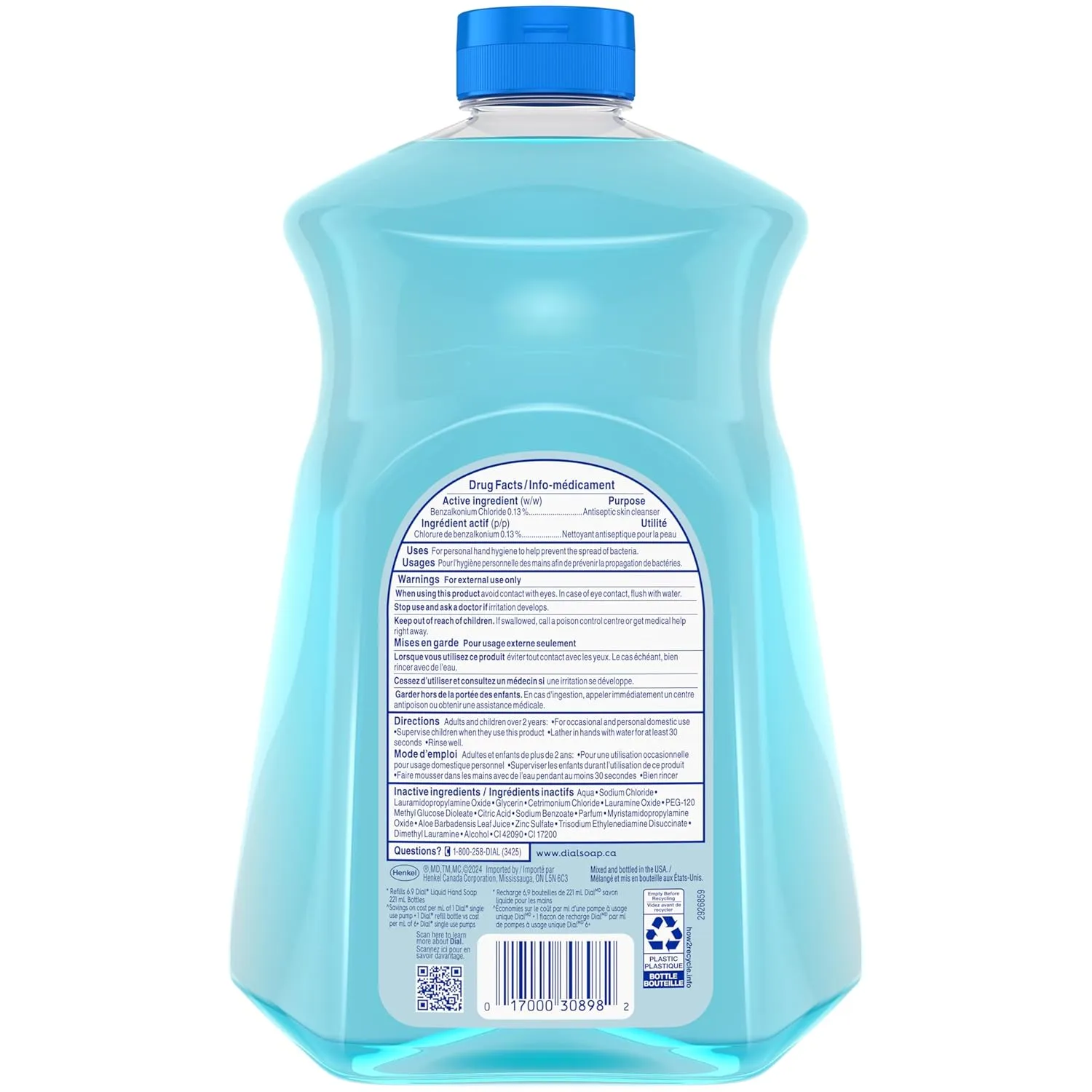 Dial Antibacterial Liquid Hand Soap Refill, Spring Water, 52 fl oz (Pack of 3)