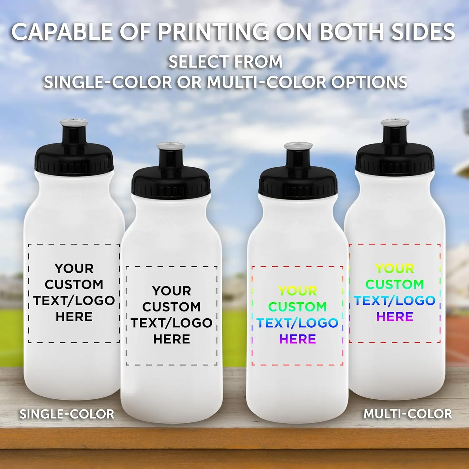 DISCOUNT PROMOS Custom 20 oz. Water Bottles with Push Cap Set of 10, Personalized Bulk Pack - Perfect for Gym, Hiking, Camping, Outdoor Sports - White