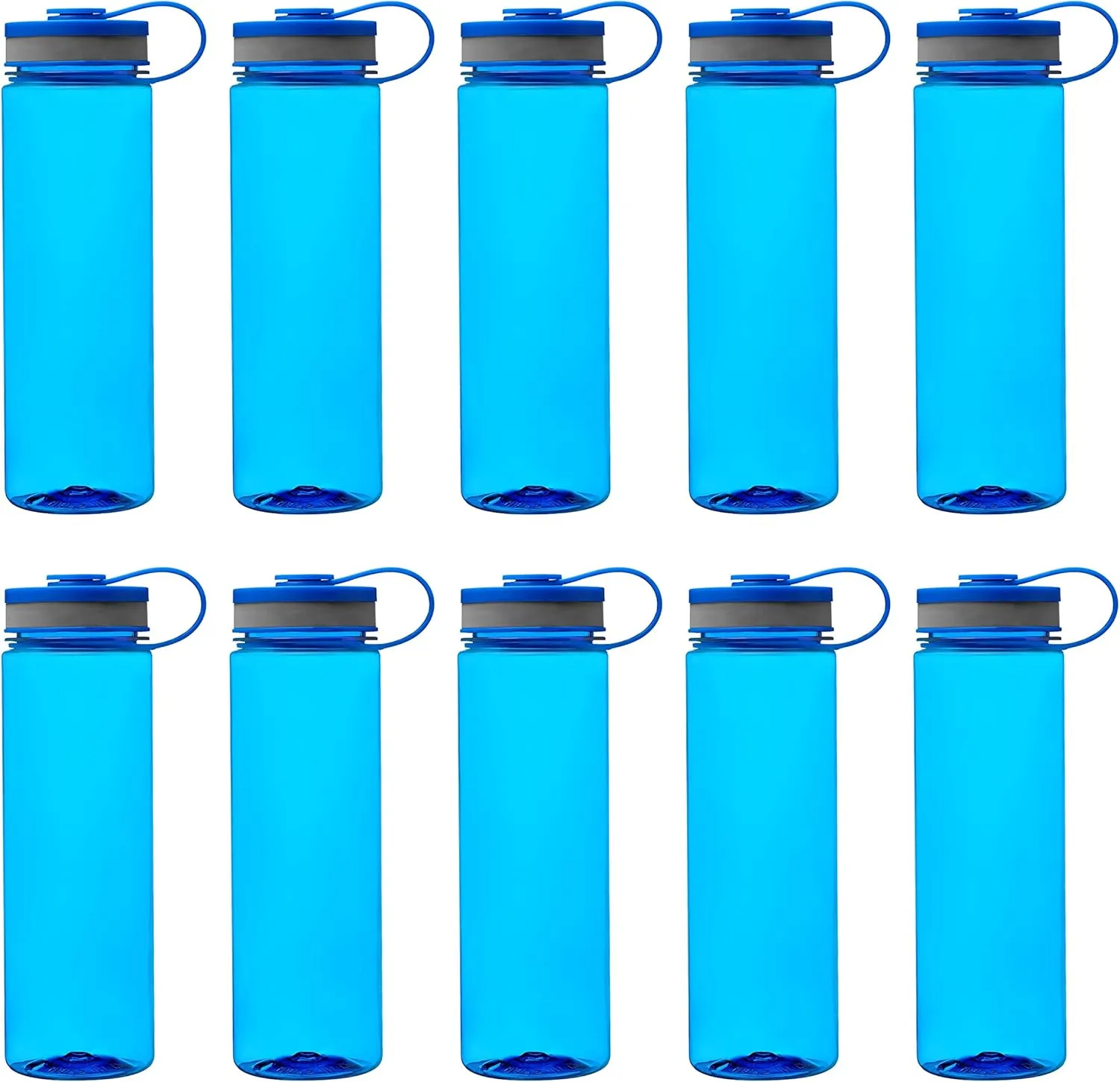 DISCOUNT PROMOS Wide Mouth Water Bottles 26 oz. Set of 10, Bulk Pack - BPA Free, Great for Gym, Camping, Backpacking, School - Blue