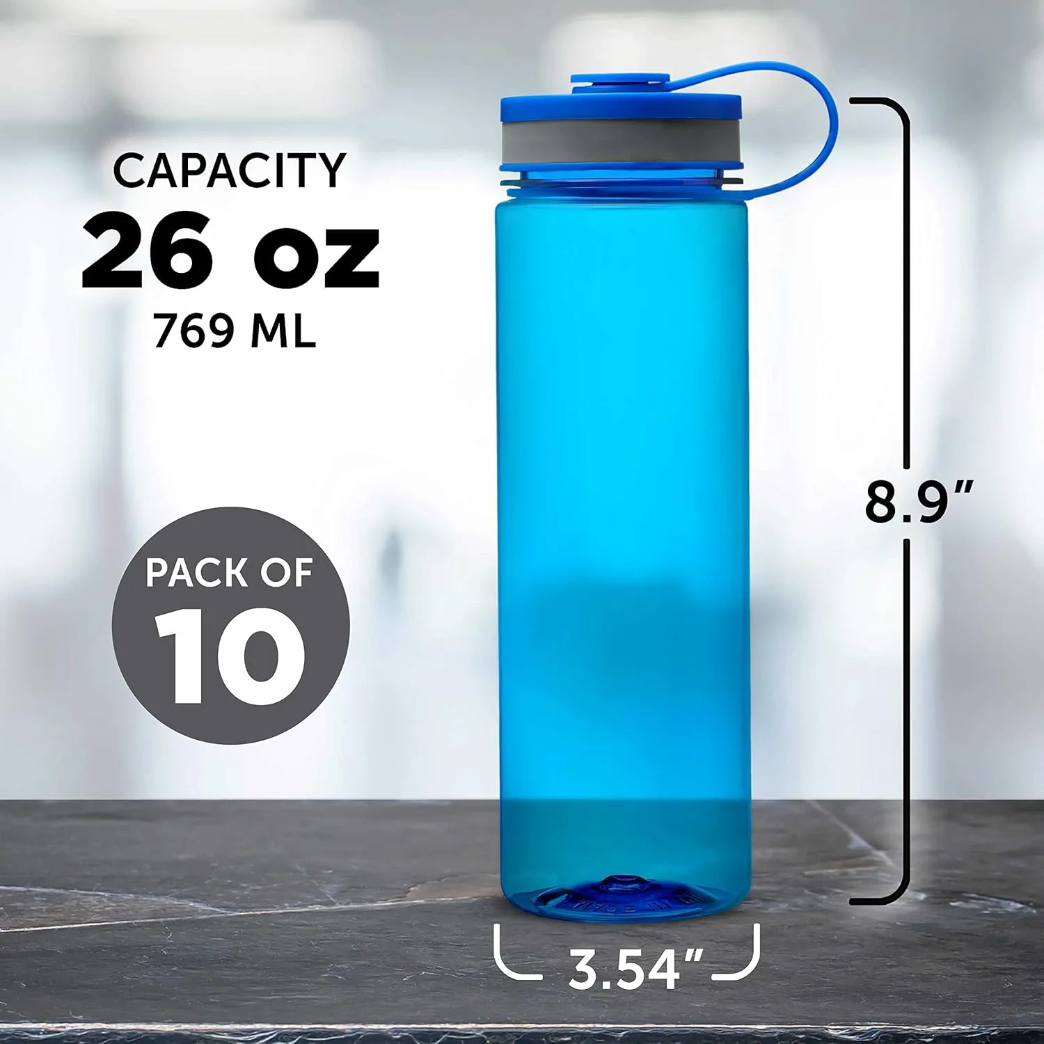DISCOUNT PROMOS Wide Mouth Water Bottles 26 oz. Set of 10, Bulk Pack - BPA Free, Great for Gym, Camping, Backpacking, School - Blue