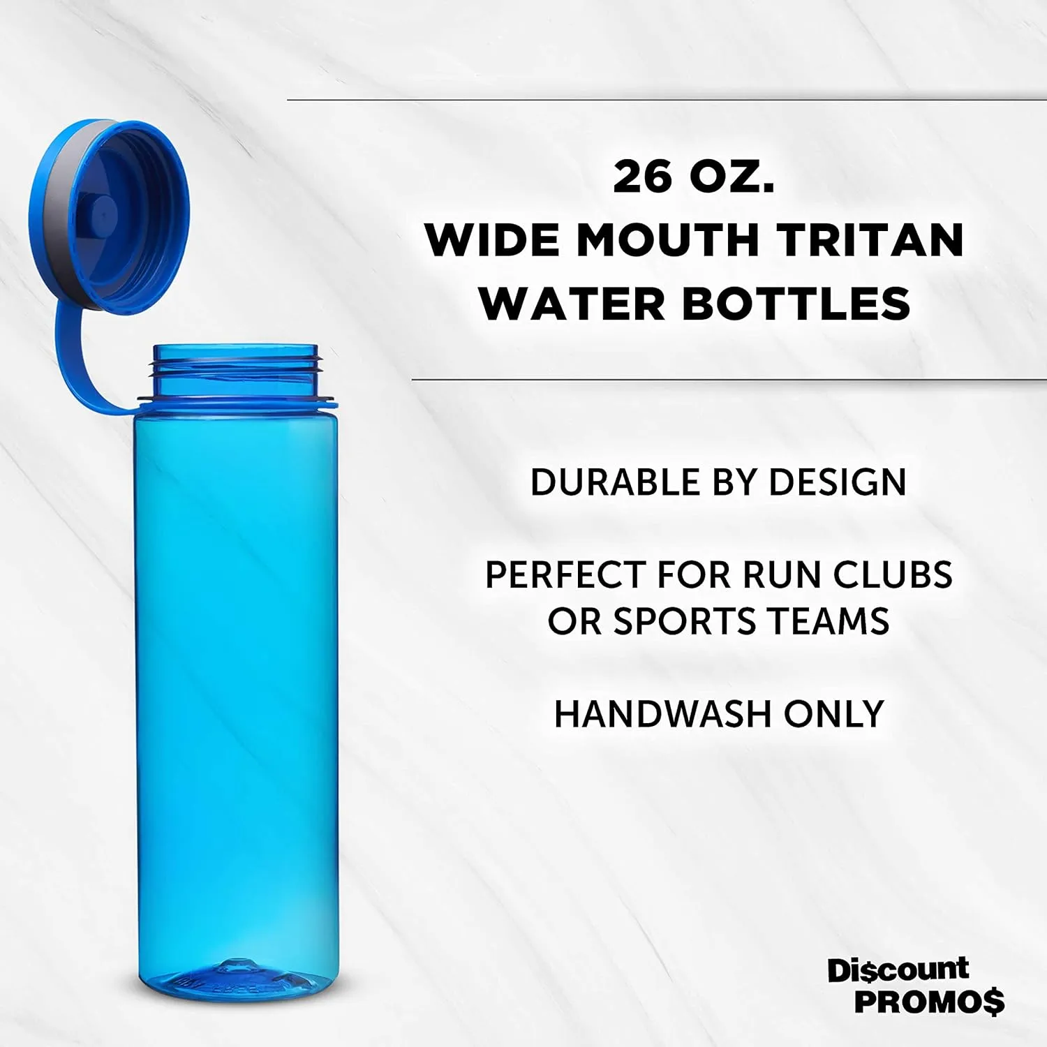 DISCOUNT PROMOS Wide Mouth Water Bottles 26 oz. Set of 10, Bulk Pack - BPA Free, Great for Gym, Camping, Backpacking, School - Blue
