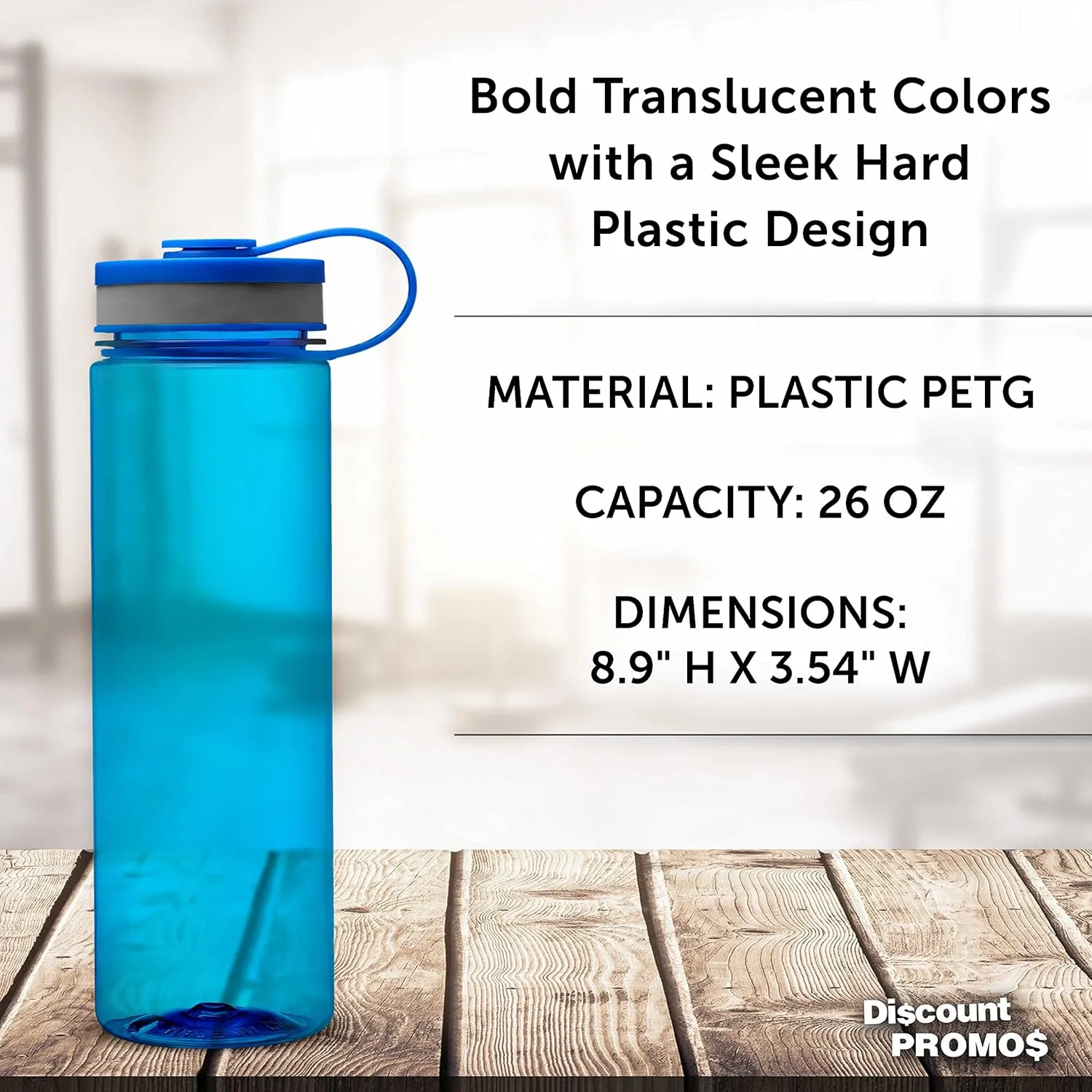 DISCOUNT PROMOS Wide Mouth Water Bottles 26 oz. Set of 10, Bulk Pack - BPA Free, Great for Gym, Camping, Backpacking, School - Blue