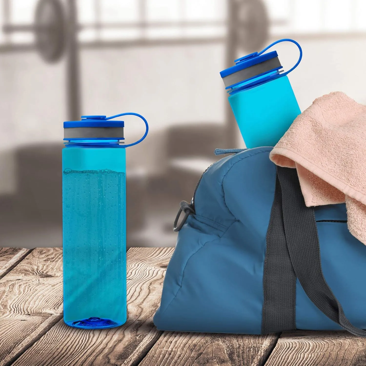 DISCOUNT PROMOS Wide Mouth Water Bottles 26 oz. Set of 10, Bulk Pack - BPA Free, Great for Gym, Camping, Backpacking, School - Blue