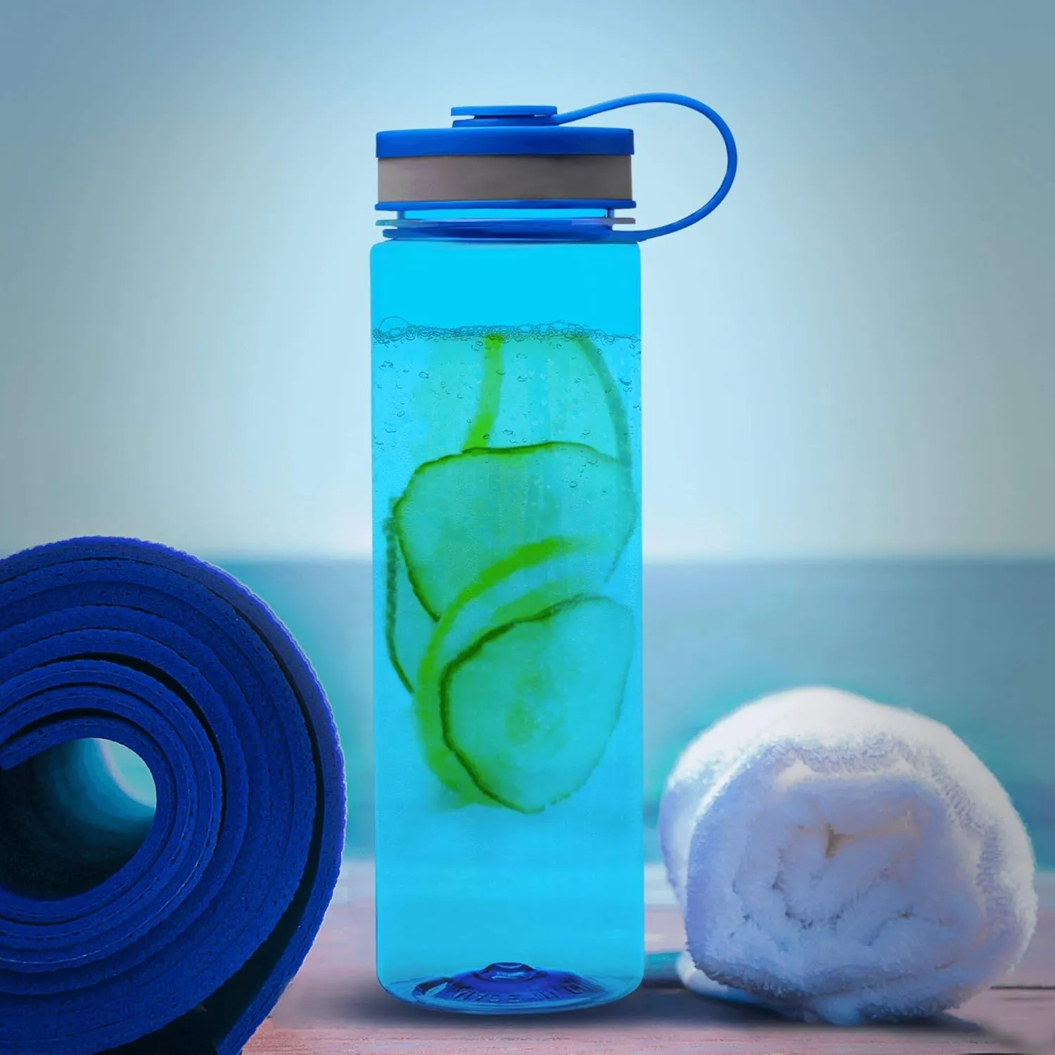 DISCOUNT PROMOS Wide Mouth Water Bottles 26 oz. Set of 10, Bulk Pack - BPA Free, Great for Gym, Camping, Backpacking, School - Blue