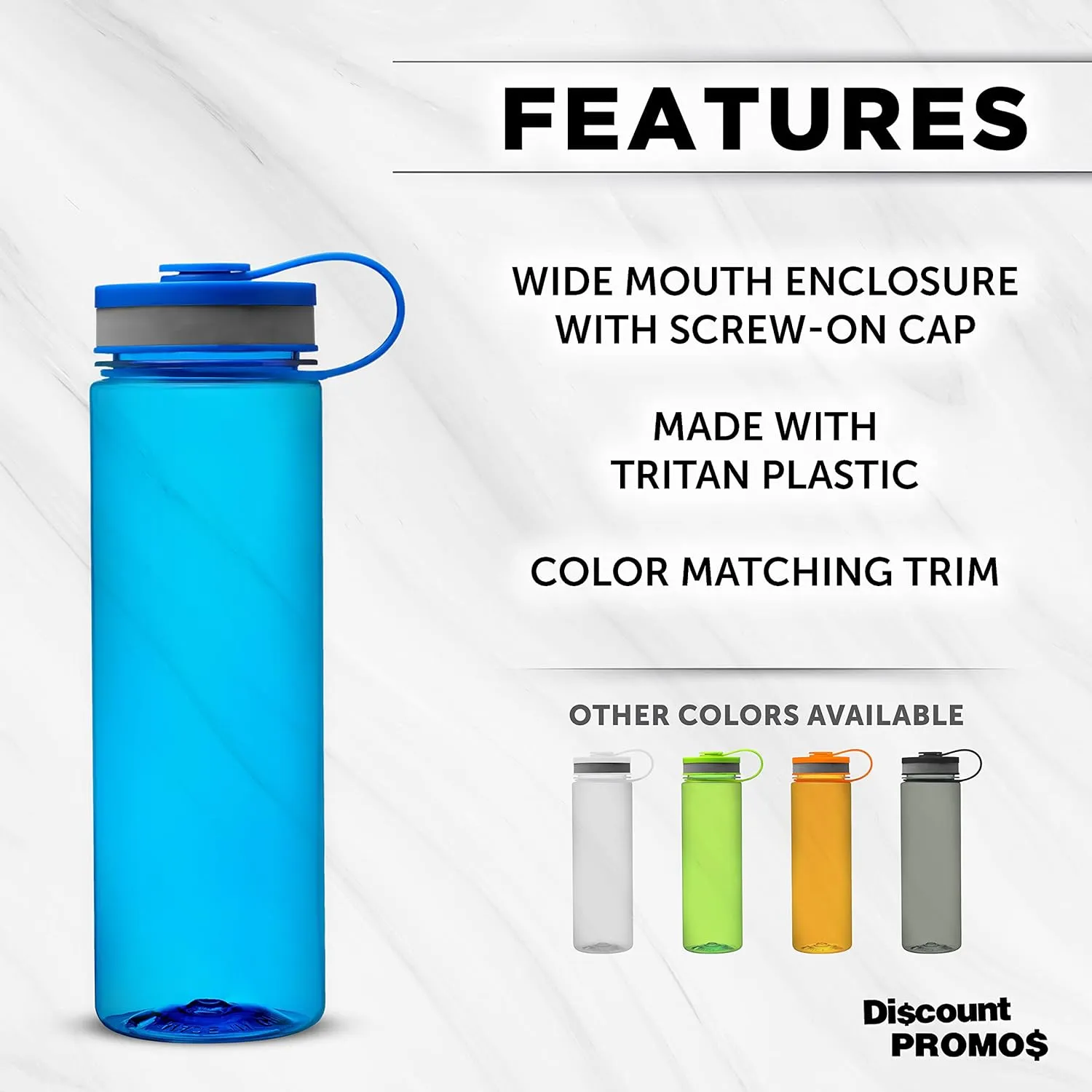 DISCOUNT PROMOS Wide Mouth Water Bottles 26 oz. Set of 10, Bulk Pack - BPA Free, Great for Gym, Camping, Backpacking, School - Blue