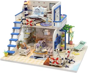 DIY Miniature kit Dollhouses Beach Hut Miniature Model Kit - 1:24-3H - with Furniture and LED Easy Difficulty Romantic Creative Gift for Adults