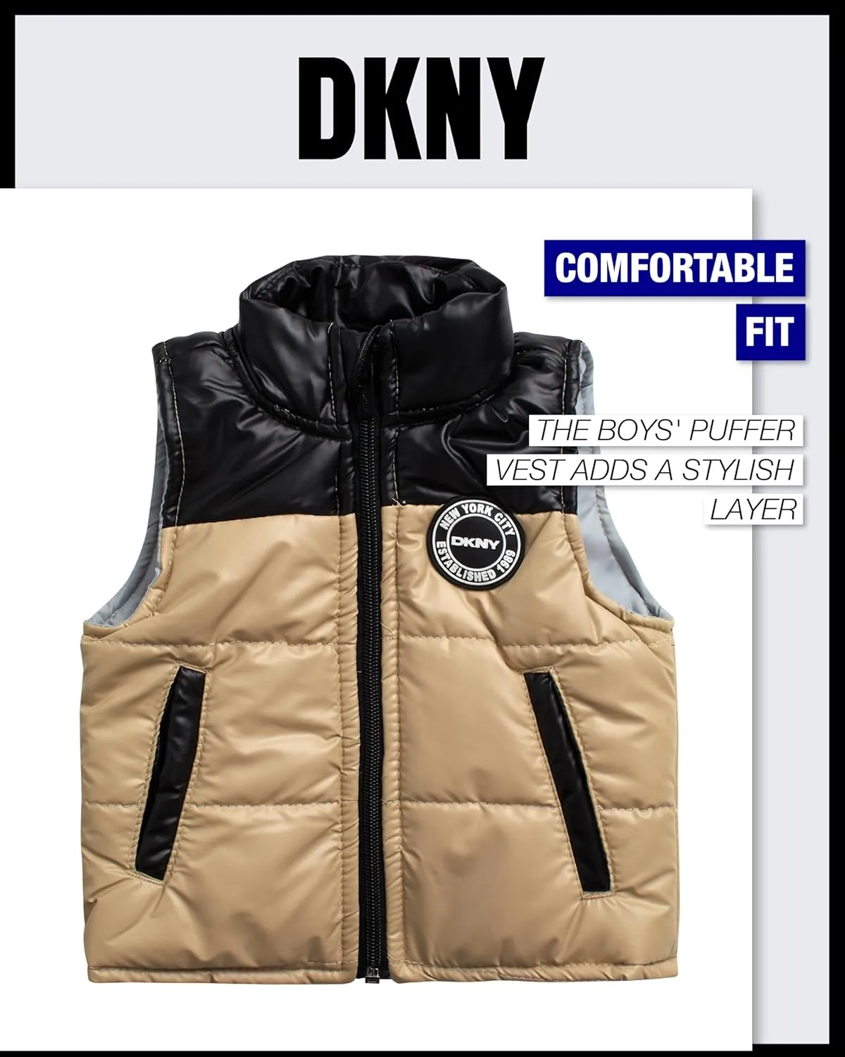 DKNY Baby Boys' Pants Set - 3 Piece Insulated Puffer Vest, Long Sleeve Shirts and Pants for Boys (Infant Sizes: 12M-4T)