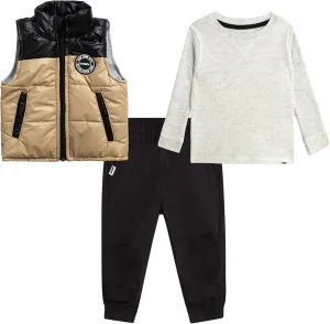 DKNY Baby Boys' Pants Set - 3 Piece Insulated Puffer Vest, Long Sleeve Shirts and Pants for Boys (Infant Sizes: 12M-4T)