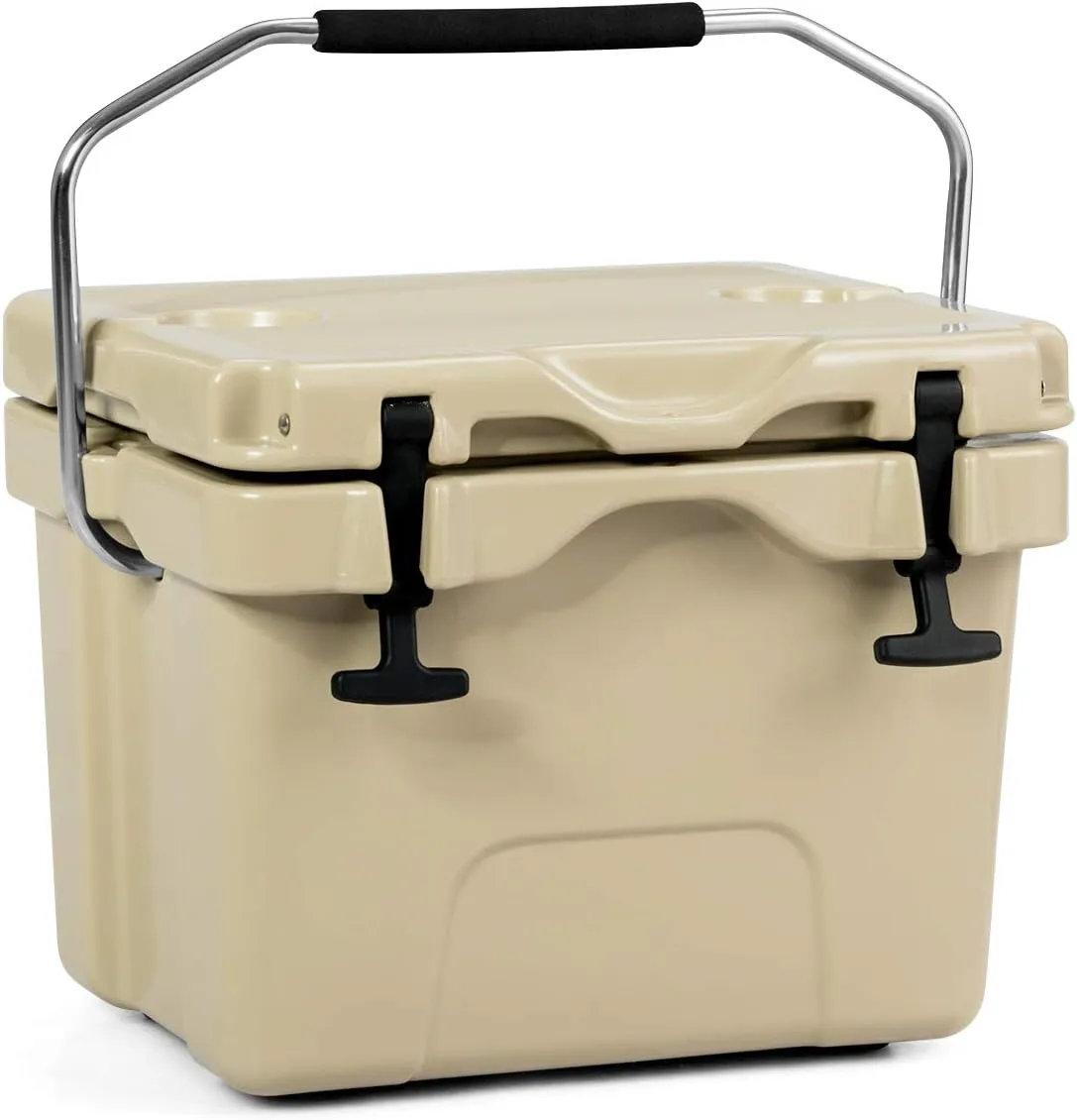 DORTALA 16 Quart Cooler, Heavy Duty Ice Chest with Handle, Drain Plug & 2 Cup Holders, 3-5 Day Ice Retention, Portable Ice Cooler Ideal for Camping, Travel, Fishing &Activities