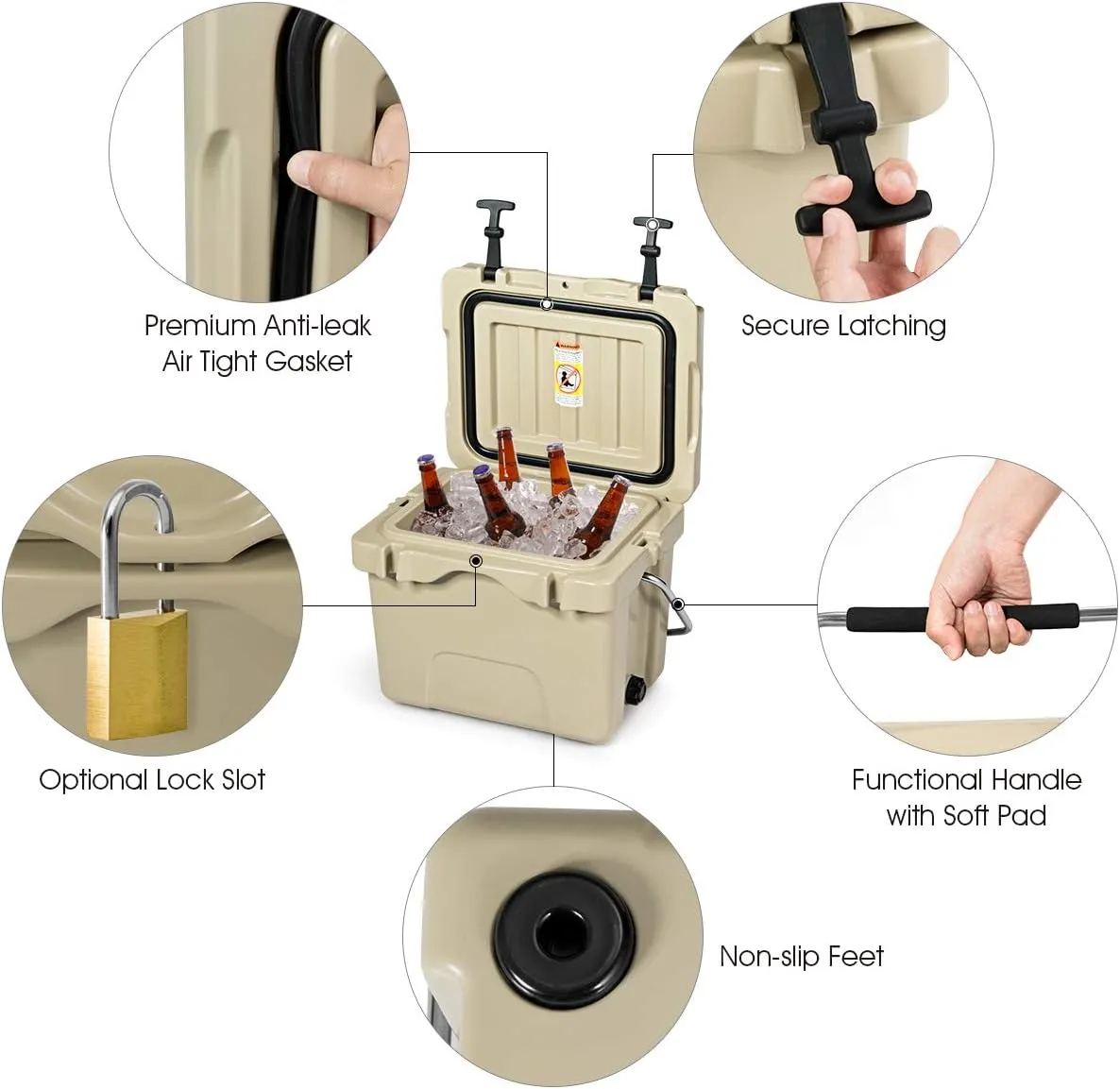 DORTALA 16 Quart Cooler, Heavy Duty Ice Chest with Handle, Drain Plug & 2 Cup Holders, 3-5 Day Ice Retention, Portable Ice Cooler Ideal for Camping, Travel, Fishing &Activities