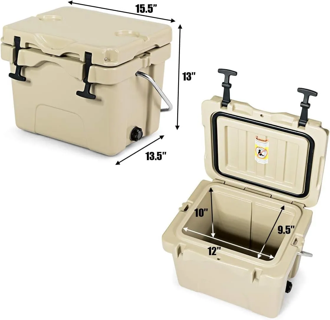 DORTALA 16 Quart Cooler, Heavy Duty Ice Chest with Handle, Drain Plug & 2 Cup Holders, 3-5 Day Ice Retention, Portable Ice Cooler Ideal for Camping, Travel, Fishing &Activities