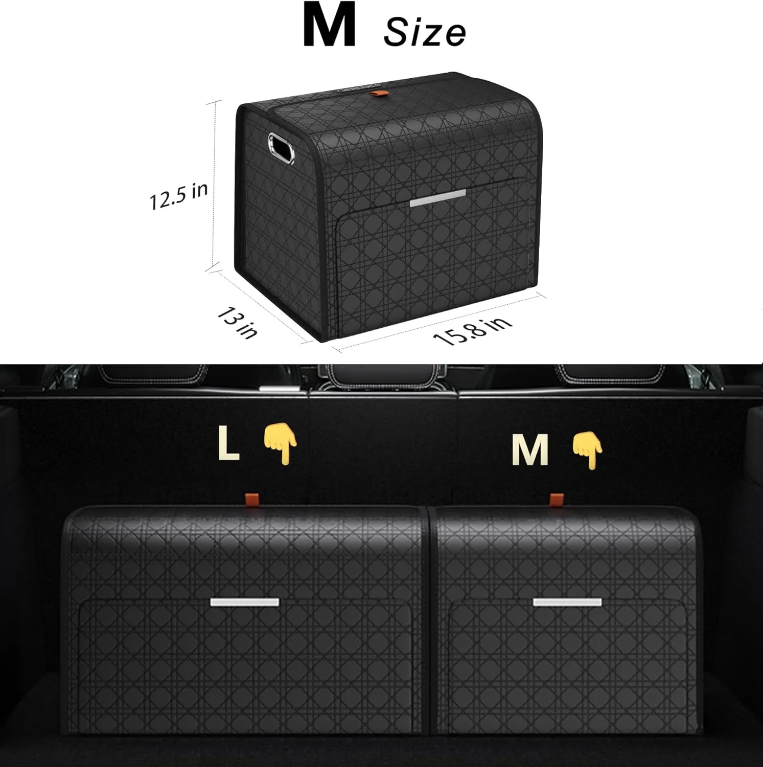 Double-layer Trunk Organizers, Double door Car Organizers Storage and Car high heels shoes Storage for SUVs, Sedans, Back Seats, and Luxury Vehicles with Lid, Leather, Small, Large (Black, M)