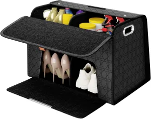 Double-layer Trunk Organizers, Double door Car Organizers Storage and Car high heels shoes Storage for SUVs, Sedans, Back Seats, and Luxury Vehicles with Lid, Leather, Small, Large (Black, M)