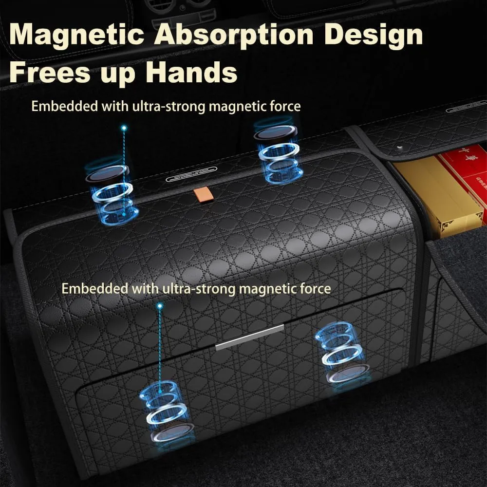 Double-layer Trunk Organizers, Double door Car Organizers Storage and Car high heels shoes Storage for SUVs, Sedans, Back Seats, and Luxury Vehicles with Lid, Leather, Small, Large (Black, M)