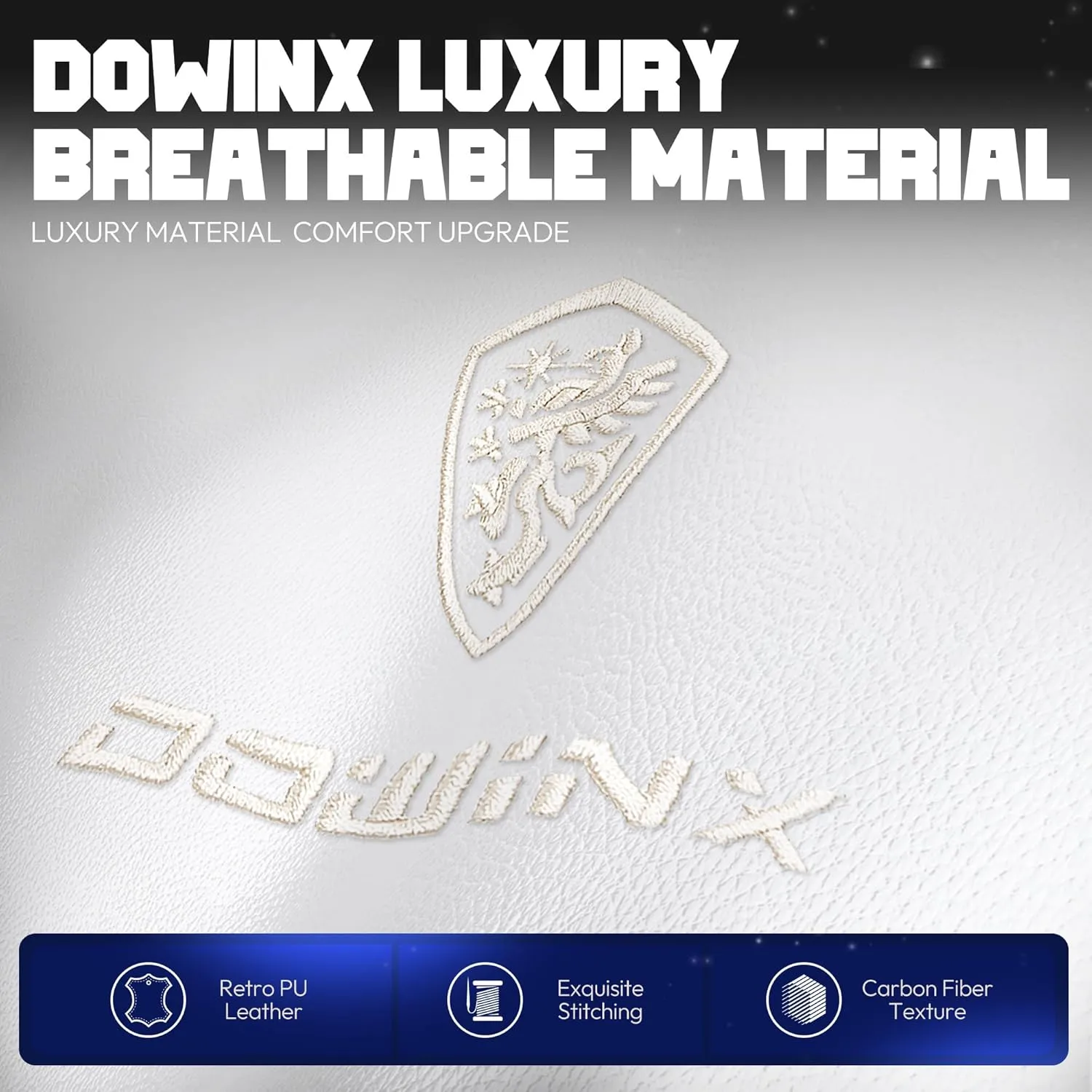 Dowinx PU Big and Tall Gaming Chair with Footrest, High Back Ergonomic Office Chair with Comfortable Headrest and Lumbar Support, 4D Armrests Computer Chair for Adults, White Blue