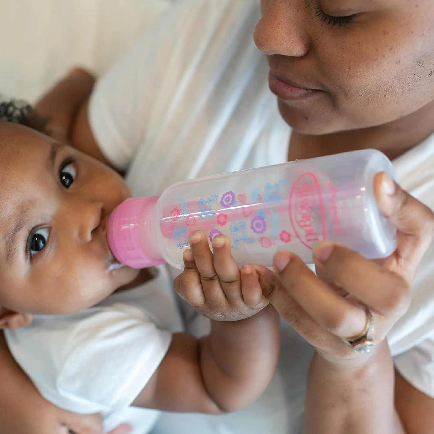 Dr. Brown's Natural Flow Anti-Colic Options  Narrow Baby Bottle, Pink Floral, 8 oz/250 mL, with Level 1 Slow Flow Nipples, 0m , 4 Pack