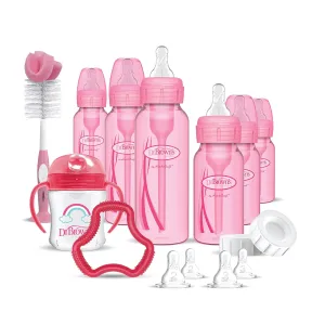 Dr. Brown's Natural Flow Anti-Colic Options  Special Edition Pink Baby Bottle Gift Set with Soft Sippy Spout Transition Cup, Flexees Teether, Bottle Cleaning Brush and Travel Caps