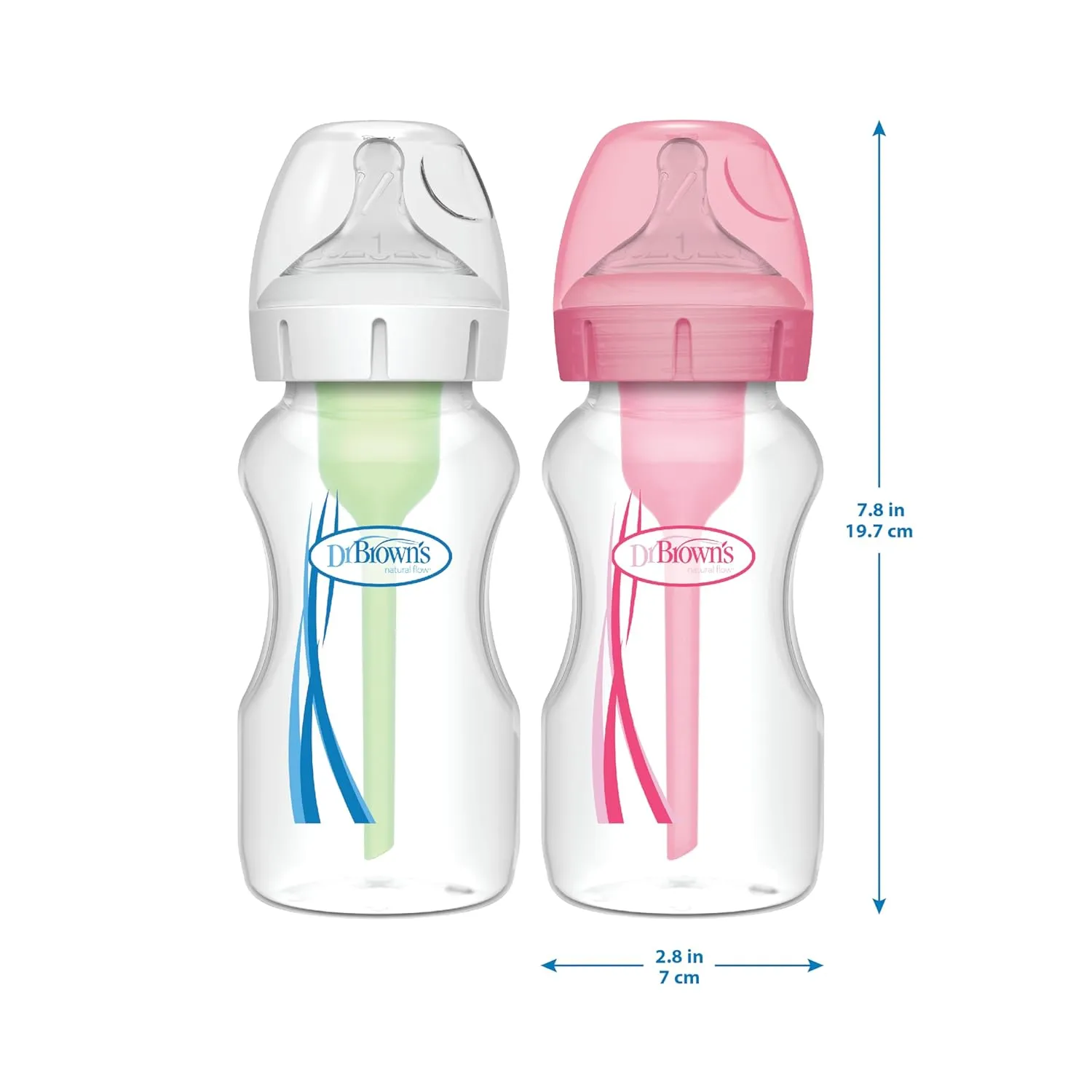 Dr. Brown's Natural Flow Anti-Colic Options  Wide-Neck Baby Bottles 9 oz/270 mL,with Level 1 Slow Flow Nipple,4 Count,0m 
