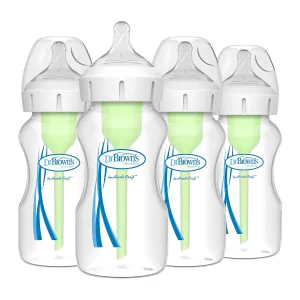 Dr. Brown's Natural Flow Anti-Colic Options  Wide-Neck Baby Bottles 9 oz/270 mL,with Level 1 Slow Flow Nipple,4 Count,0m 