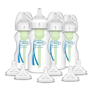 Dr. Brown's Options  Wide-Neck Anti-Colic Baby Bottle - 9oz - 4pk and Options  Wide-Neck Baby Bottle Nipple, Level 2 (3 Months ), 6 Count