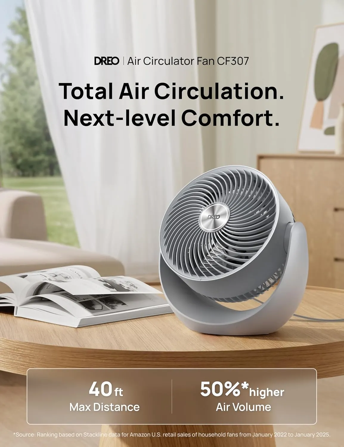 Dreo Fan for Bedroom, Table Air Circulator for Whole Room, 11 Inch, 40ft Strong Airflow, 120° Adjustable Tilt, 28db Low Noise, Quiet, 3 Speeds, 2025 New Desk Fan for Office, Kitchen, Home