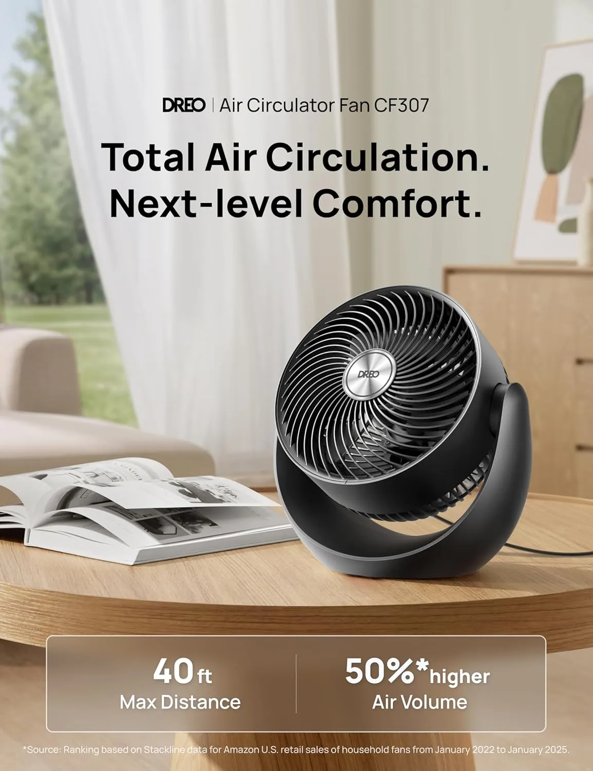 Dreo Fan for Bedroom, Table Air Circulator for Whole Room, 11 Inch, 40ft Strong Airflow, 120° adjustable tilt, 28db Low Noise, Quiet, 3 Speeds, 2025 New Desk Fan for Office, Kitchen, Home
