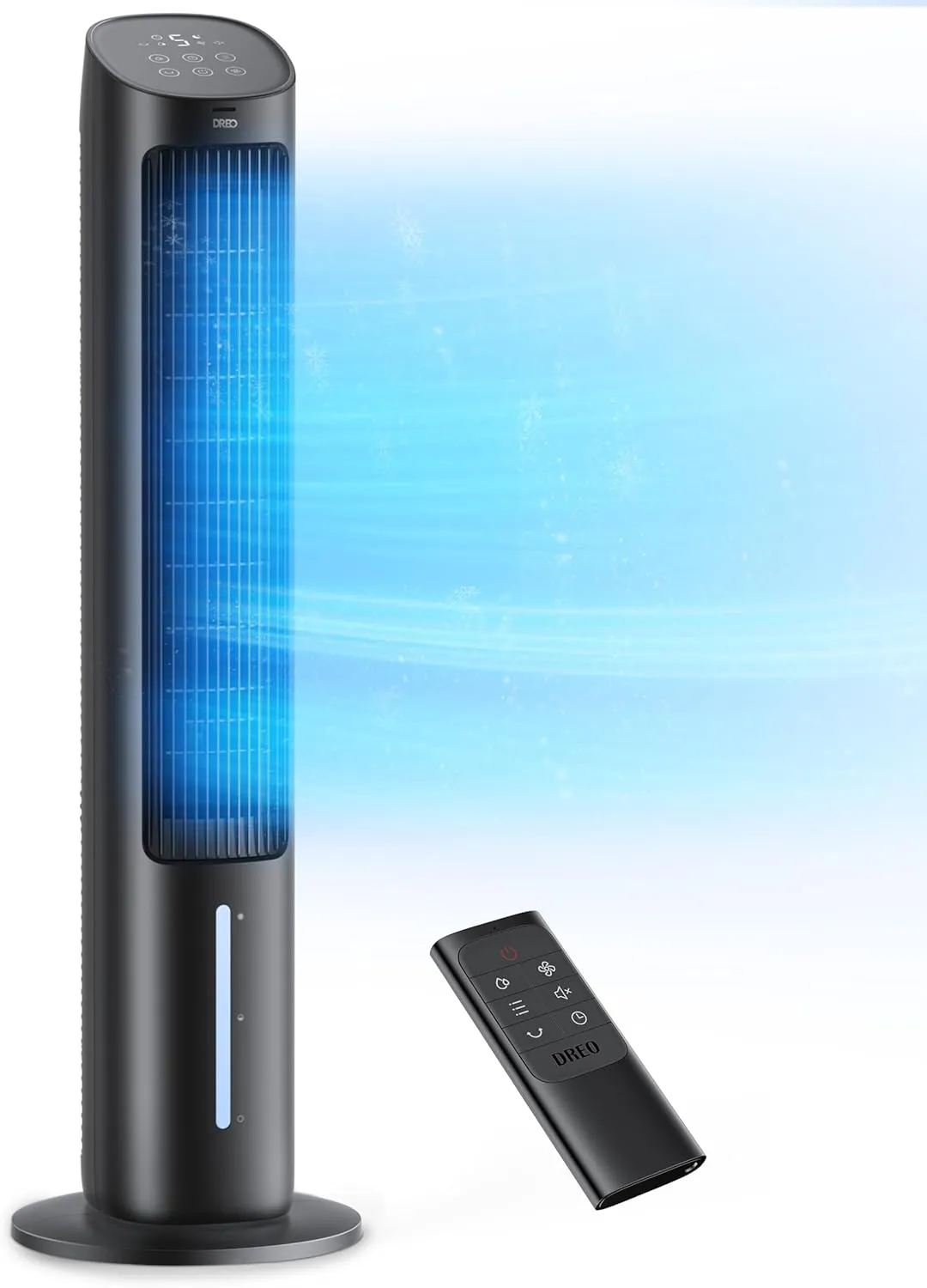 Dreo Tower Fan for Bedroom, 40" Evaporative Air Cooler, Cooling Fans That Blow Cold Air with 80° Oscillating, Removable Water Tank, 3 Modes 4-Speed, Remote Control, Quiet Floor Fan, 7H Timer，Black