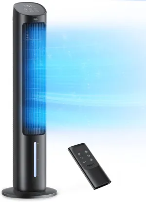 Dreo Tower Fan for Bedroom, 40" Evaporative Air Cooler, Cooling Fans That Blow Cold Air with 80° Oscillating, Removable Water Tank, 3 Modes 4-Speed, Remote Control, Quiet Floor Fan, 7H Timer，Black