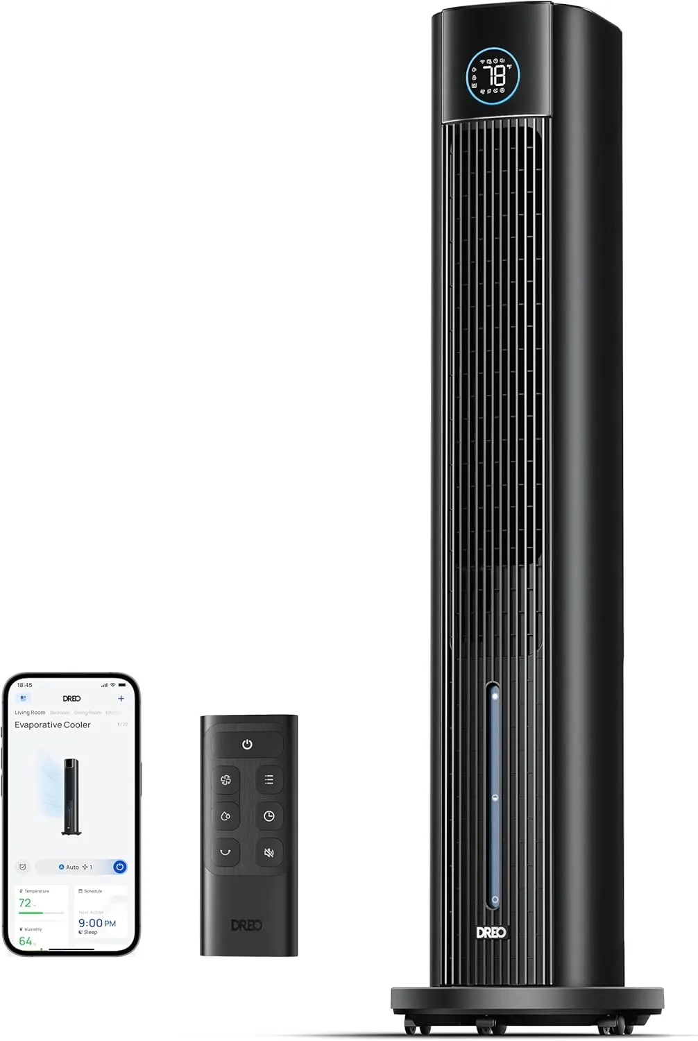 Dreo Tower Fan for Bedroom, 43" Cooling Fans That Blow Cold Air 2025 Upgraded, Evaporative Air Cooler, Quiet 85° Oscillating Floor Fan, Easy Cleaning, APP Control, 4 Modes & 4 Speeds, 12H Timer, Black