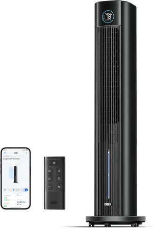 Dreo Tower Fan for Bedroom, 43" Cooling Fans That Blow Cold Air 2025 Upgraded, Evaporative Air Cooler, Quiet 85° Oscillating Floor Fan, Easy Cleaning, APP Control, 4 Modes & 4 Speeds, 12H Timer, Black