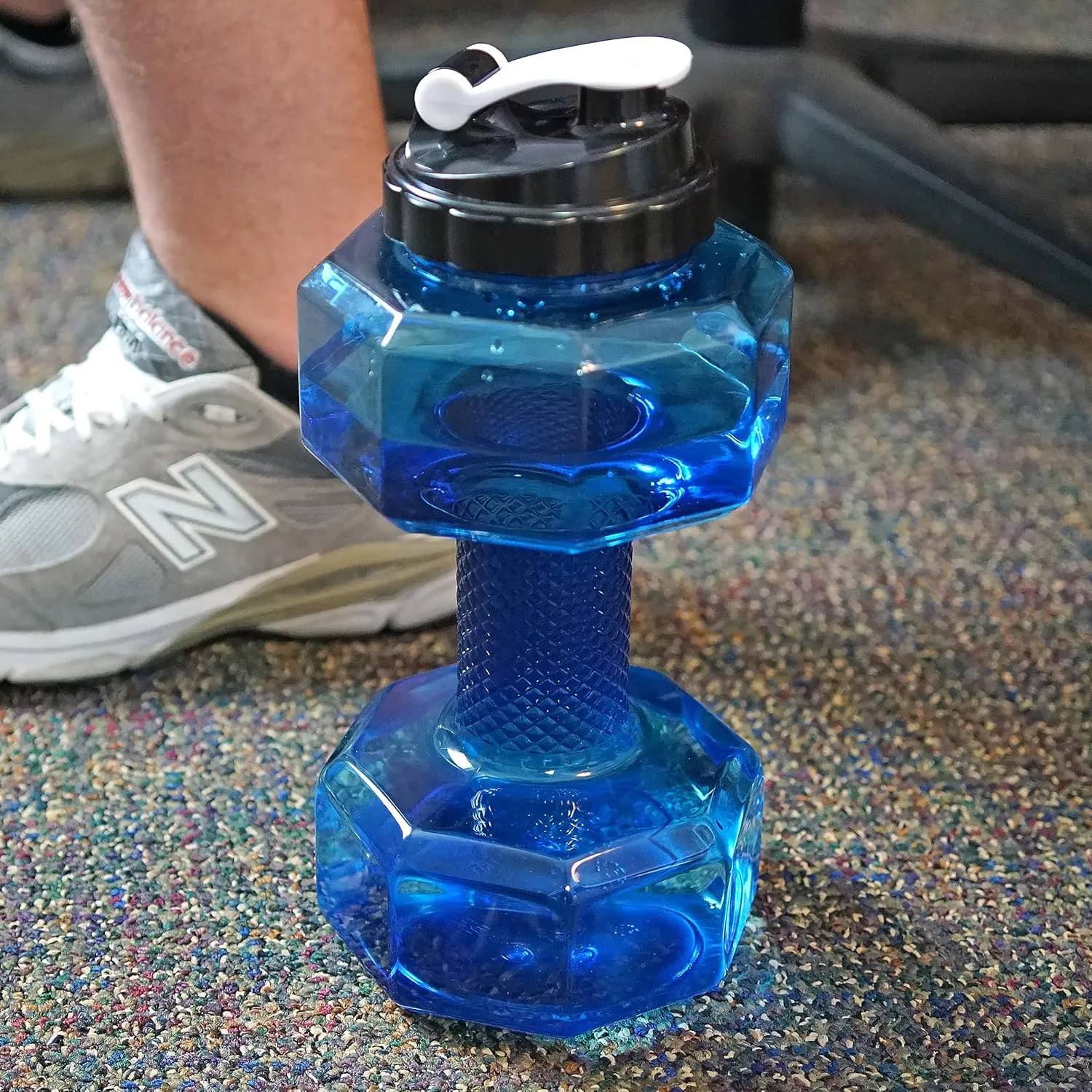 Dumbbell Water Bottle 2.2L – Portable Gym & Fitness Sports Bottle for Workout Hydration, See-Through Blue Design