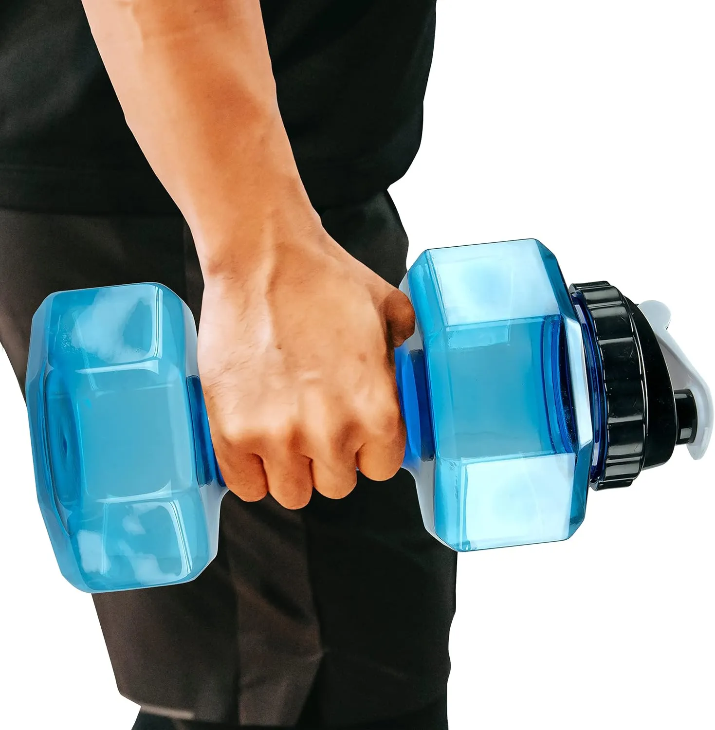 Dumbbell Water Bottle 2.2L – Portable Gym & Fitness Sports Bottle for Workout Hydration, See-Through Blue Design