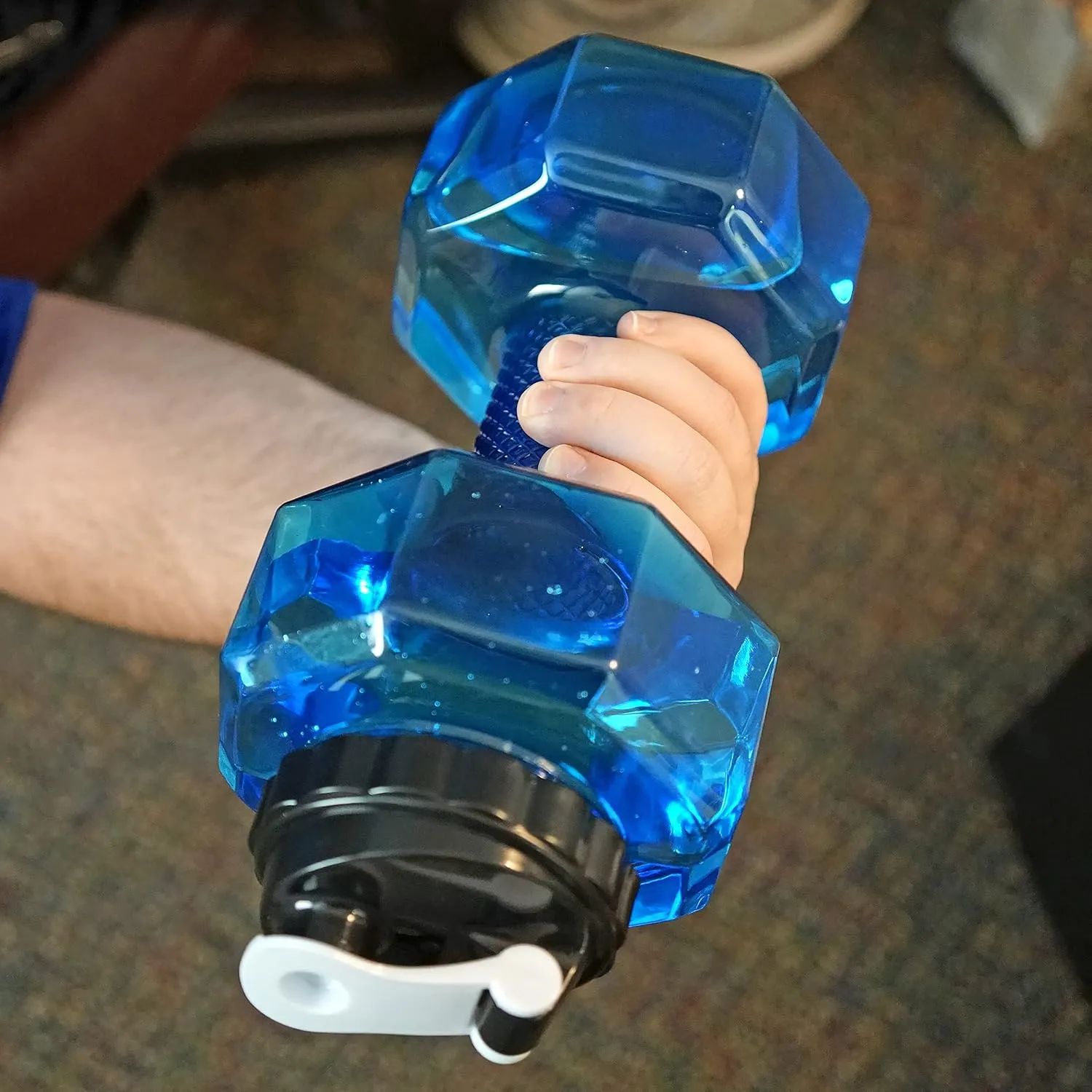 Dumbbell Water Bottle 2.2L – Portable Gym & Fitness Sports Bottle for Workout Hydration, See-Through Blue Design