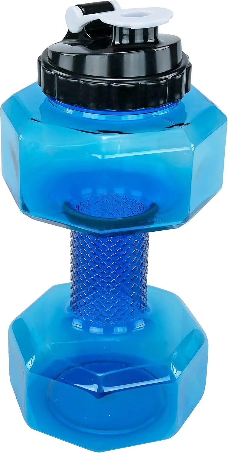 Dumbbell Water Bottle 2.2L – Portable Gym & Fitness Sports Bottle for Workout Hydration, See-Through Blue Design