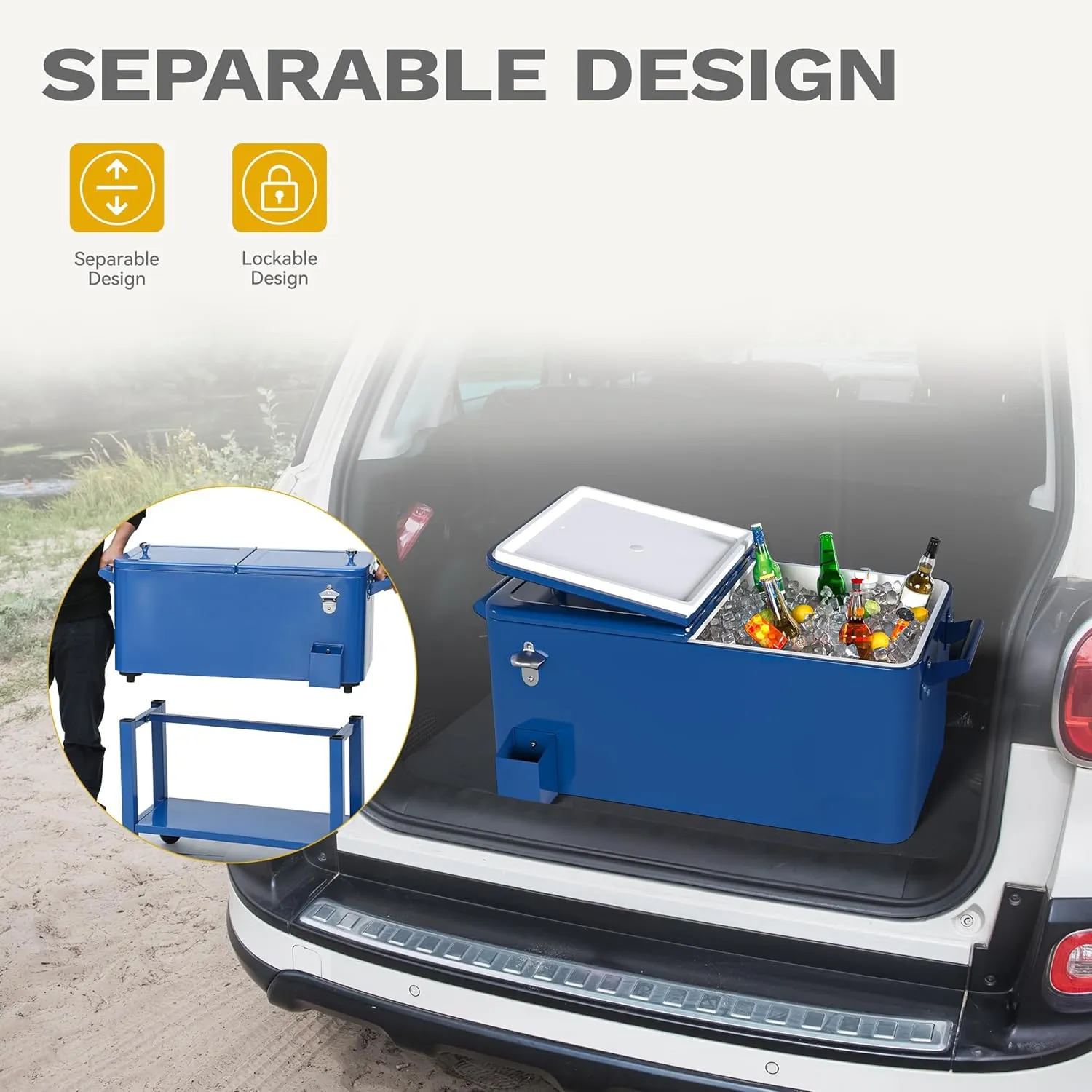 DWVO Ice Chest with Wheels,80 Quart Rolling Cooler with Bottle Opener Drainage, Patio Cooler Cart, Rolling Ice Chest with Handle for Patio Pool Deck Party BBQ Cookouts
