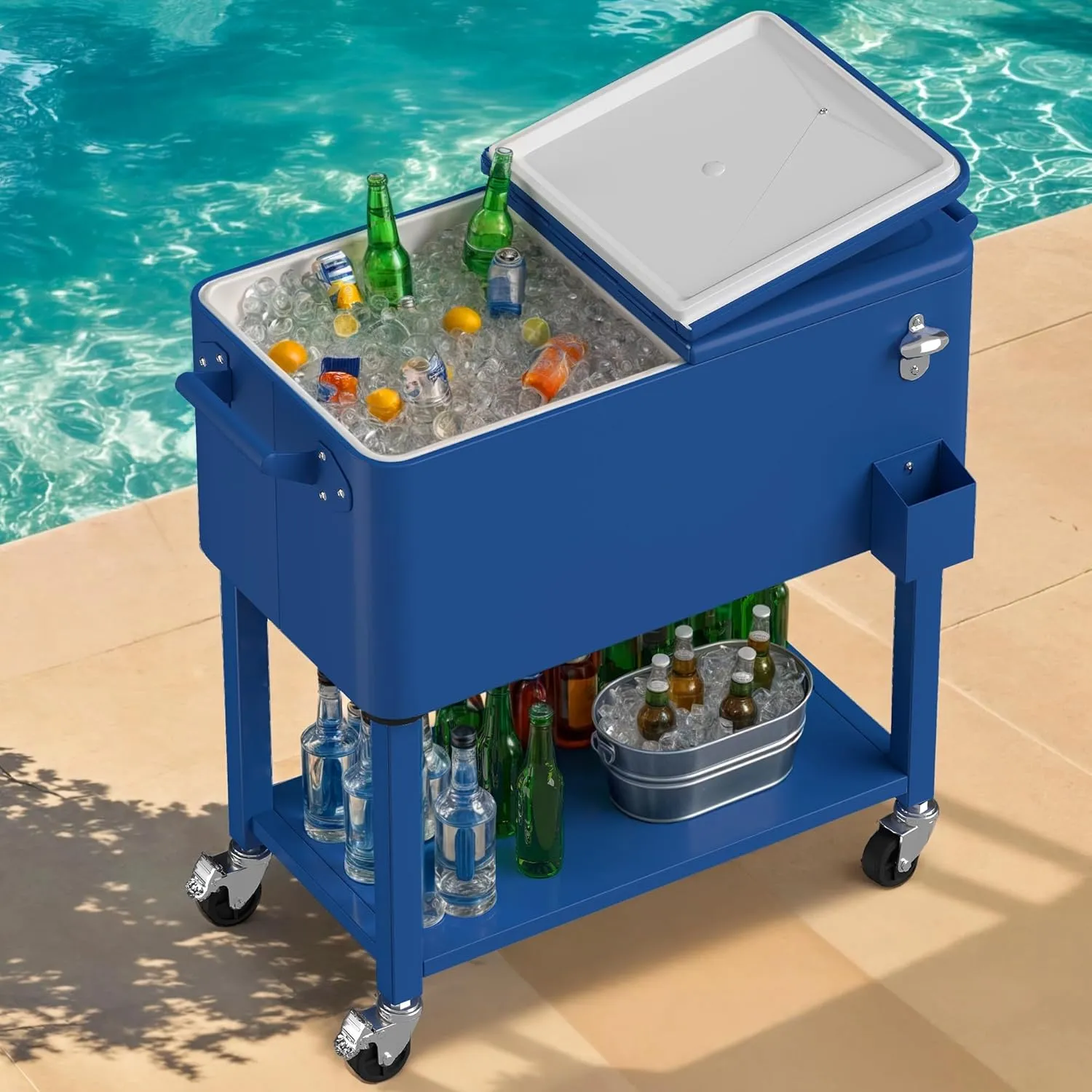 DWVO Ice Chest with Wheels,80 Quart Rolling Cooler with Bottle Opener Drainage, Patio Cooler Cart, Rolling Ice Chest with Handle for Patio Pool Deck Party BBQ Cookouts
