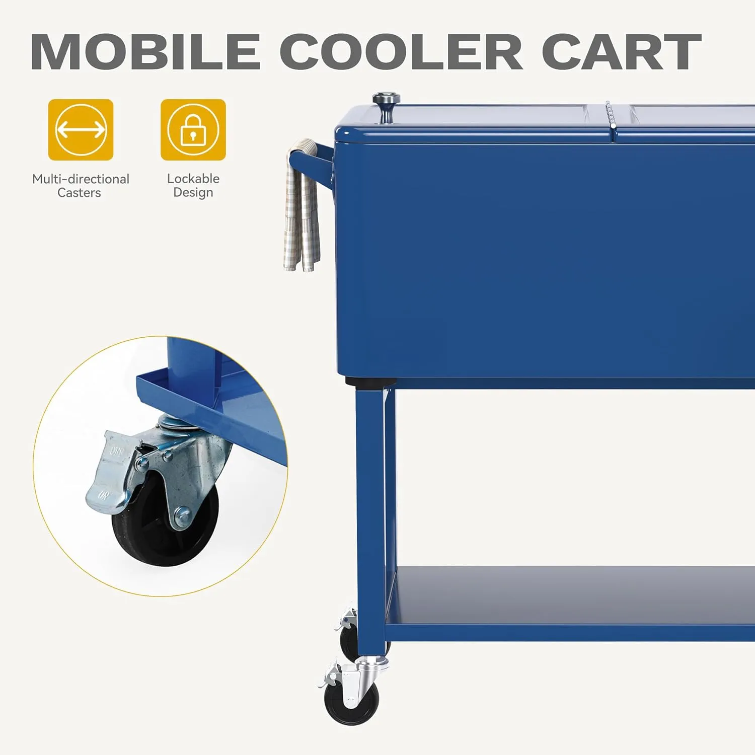 DWVO Ice Chest with Wheels,80 Quart Rolling Cooler with Bottle Opener Drainage, Patio Cooler Cart, Rolling Ice Chest with Handle for Patio Pool Deck Party BBQ Cookouts