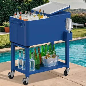 DWVO Ice Chest with Wheels,80 Quart Rolling Cooler with Bottle Opener Drainage, Patio Cooler Cart, Rolling Ice Chest with Handle for Patio Pool Deck Party BBQ Cookouts